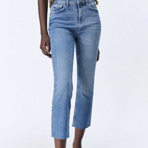 Zara Women's Jeans Crop Bootcut Fit High Rise In Sky Blue 6840/068/406 Sz 6